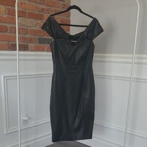 Zara Black One-Shoulder Faux Leather Dress